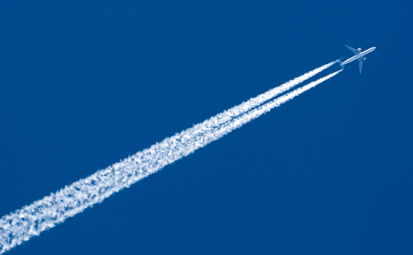 Contrails emerging from behind high altitude aircraft can trap heat in the Earth's atmosphere Contrails emerging from behind high altitude aircraft can trap heat in the Earth's atmosphere