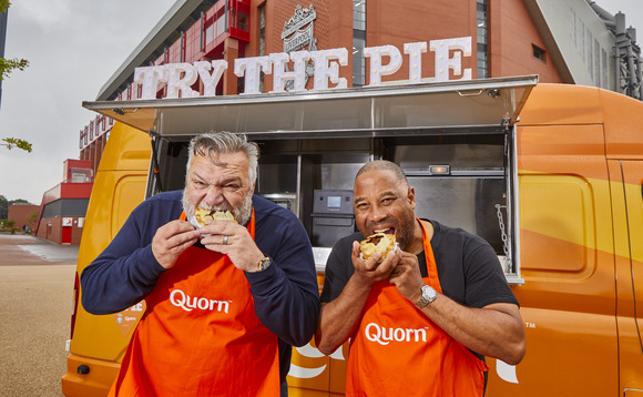 (L-R) Neil Ruddock and John Barnes plan to serve up the meat-free pies to fans at Anfield on Saturday | Credit: Quorn (L-R) Neil Ruddock and John Barnes plan to serve up the meat-free pies to fans at Anfield on Saturday | Credit: Quorn