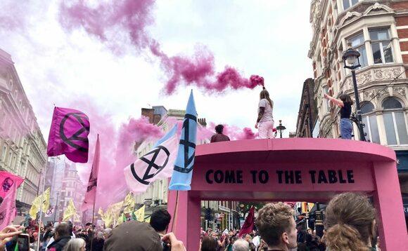 The giant table erected in Covent Garden | Credit: Extinction Rebellion The giant table erected in Covent Garden | Credit: Extinction Rebellion
